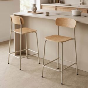 wohnli-moebel-suche-M24075127-1 Set aus 2 Hochstühlen aus Metall und beigem Holz 50x96x42cm Stahl Beige Oviala Möbel Esszimmermöbel Stühle