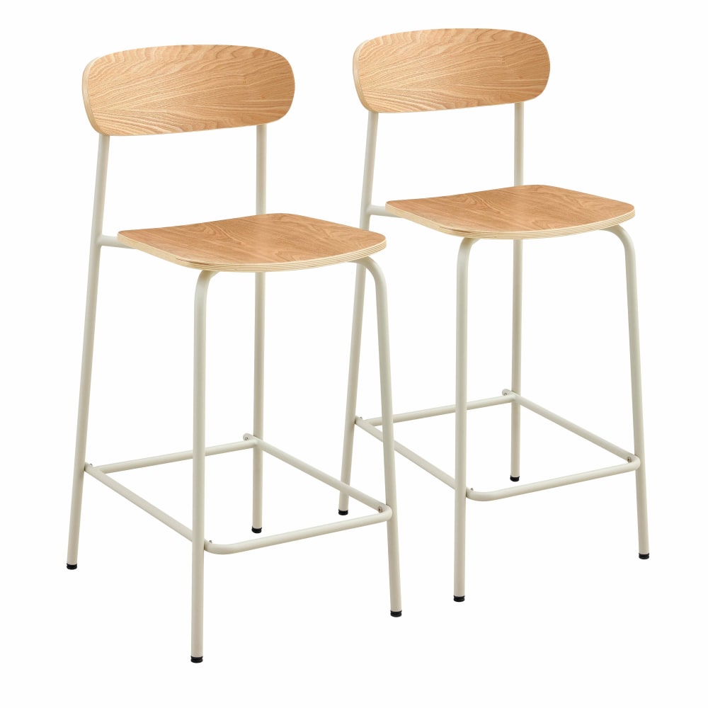 wohnli-moebel-suche-M24075127 Wohnli Möbelsuche - Set aus 2 Hochstühlen aus Metall und beigem Holz