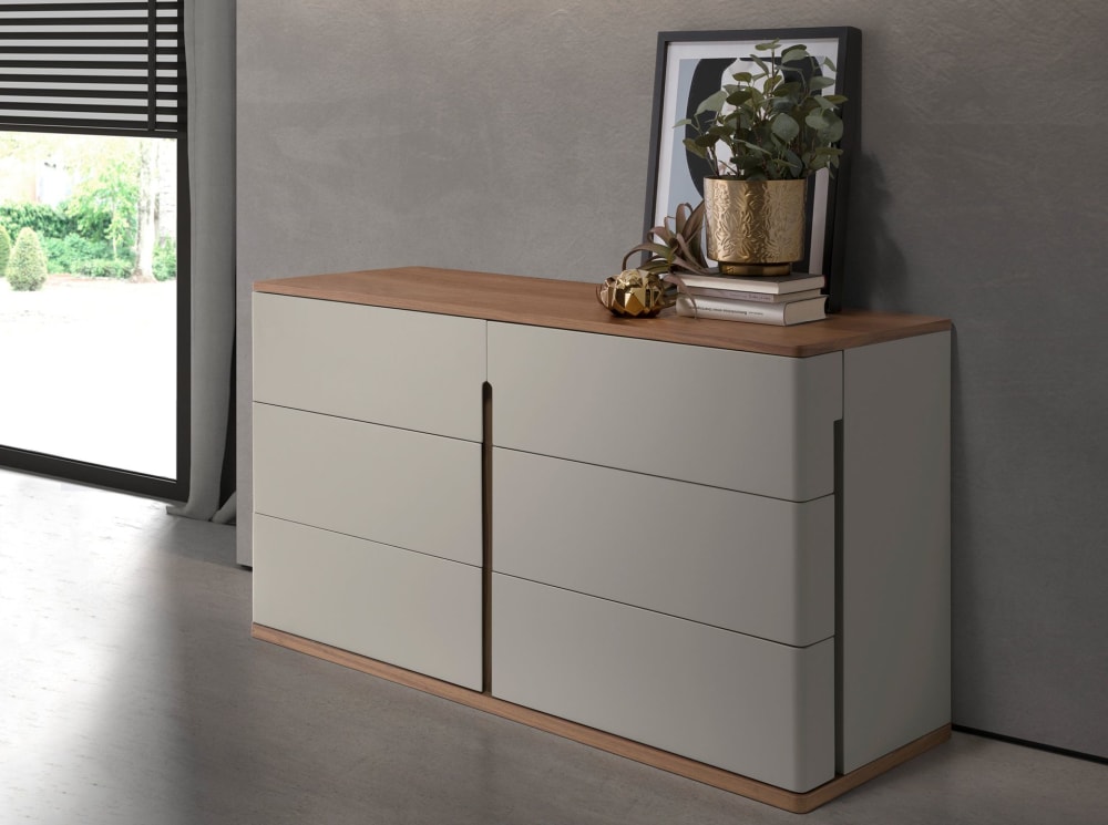 wohnli-moebel-suche-M24077404-1 Kommode aus grauem Holz und Nussbaum 48x76x135cm Holz Grau Angel Cerda Möbel Schlafzimmermöbel Kommoden