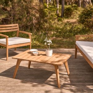 wohnli-moebel-suche-M24079633-1 Garten-Couchtisch aus massivem Teakholz 90x38x60cm Holz Beige BERAH GETAH Möbel Wohnzimmermöbel Couchtische
