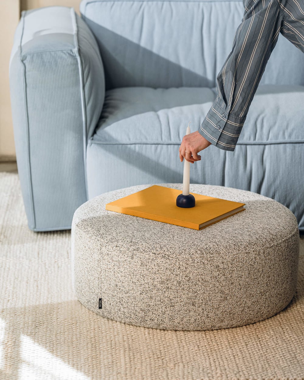 noo.ma Folk Pouf quadratisch groß 70 x 70 x 25 cm 70x25x70cm Naturfasern Grau noo.ma Sofas und Sessel Sessel, Poufs und Fußbänke Sitzsäcke