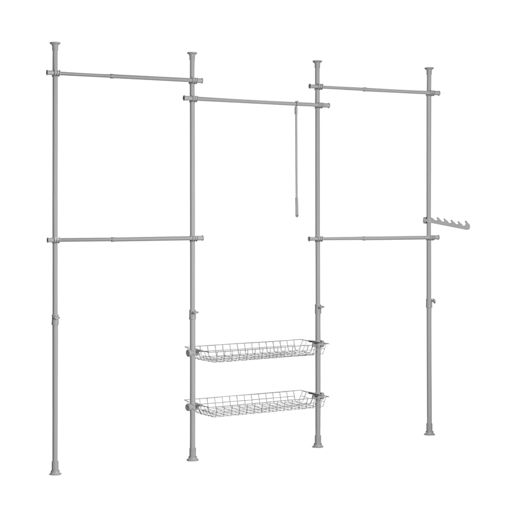 wohnli-moebel-suche-M24082058 Wohnli Möbelsuche - Kleiderständer mit 5 Kleiderstangen und 2 Körben Stahl Kunststoff Grau