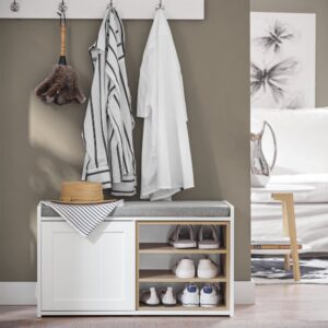 wohnli-moebel-suche-M24082092-1 Sitzbank mit Stauraum und Sitzfläche Weiß Holz 80x45x35cm Spanplatte Weiß SoBuy Möbel Flurmöbel Schuhschränke