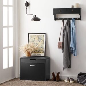 Schuhbank mit Sitzkissen und 1 Klappe Holz Schwarz 60x49x30cm Spanplatte Schwarz SoBuy Möbel Flurmöbel Dielenbänke
