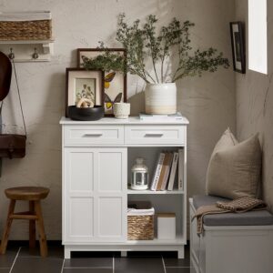 wohnli-moebel-suche-M24082103-1 Sideboard mit Schiebetüren Holz Weiß 80x85x40cm Spanplatte Weiß SoBuy Möbel Schlafzimmermöbel Kommoden