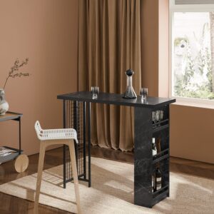 Bartisch mit 3 Ablagen Holz Metall Schwarz 120x105x50cm Spanplatte Schwarz SoBuy Möbel Esszimmermöbel Esstische