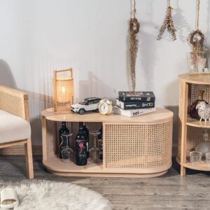 Couchtisch aus Massivholz und Rattan 40x40x90cm Holz Braun Nordlys Möbel Wohnzimmermöbel Couchtische
