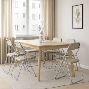 Klappstuhl aus beigem Eisen 43x47h80 cm 43x80x47cm Metall Grau Dmora Möbel Esszimmermöbel Stühle