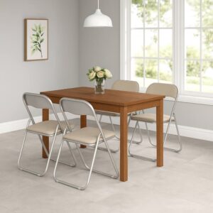 Klappstuhl aus beigem Eisen 43x47h80 cm 43x80x47cm Metall Grau Dmora Möbel Esszimmermöbel Stühle