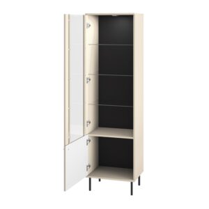 Vitrine mit 2 Türen, Beige, 55cm 55x190x40cm Spanplatte Beige Petits meubles Möbel Esszimmermöbel Vitrine und Vitrinenschrank