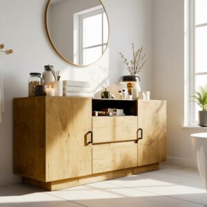 Rustikales Sideboard aus Eiche mit schwarzem Stauraum 140x70x40cm Spanplatte Braun Urban Meuble Möbel Schlafzimmermöbel Kommoden