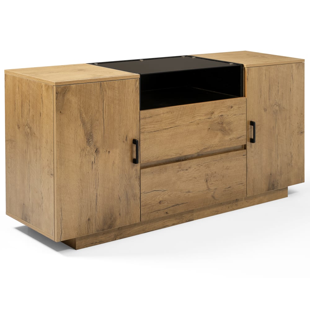 Wohnli Möbelsuche - Rustikales Sideboard aus Eiche mit schwarzem Stauraum