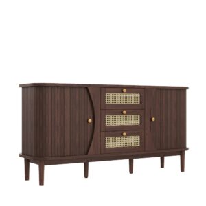 Wohnli Möbelsuche - Dunkles Holz-Sideboard mit geflochtenen Fronten und goldenen Griffen