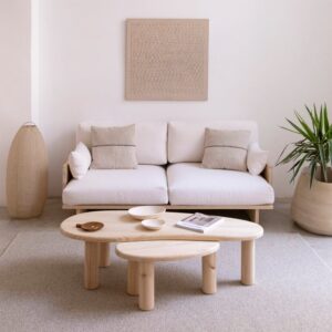 wohnli-moebel-suche-M24086730-1 2 stapelbare Tische aus massivem Kiefernholz mit ovaler Form 130x35x57cm Holz Braun Naan Furniture Möbel Wohnzimmermöbel Couchtische