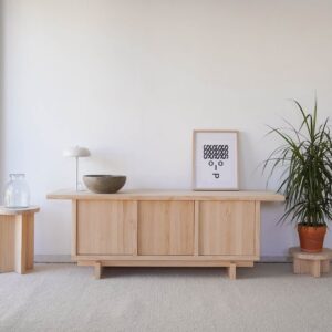 TV-Ständer aus massiver Kiefer natur 148 cm Lackiert 148x53x43cm Holz Braun Naan Furniture Möbel Wohnzimmermöbel TV-Möbel