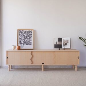 Niedriger TV-Ständer aus natürlichem Massivholz 180 cm Unlackiert 180x50x35cm Holz Braun Naan Furniture Möbel Wohnzimmermöbel TV-Möbel