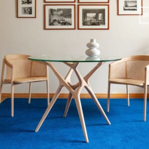 wohnli-moebel-suche-M24086912-1 Runder Tisch für 4 Personen aus Glas und Esche, beige 100x75x100cm Holz Beige PIB Möbel Esszimmermöbel Esstische