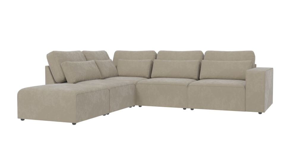 Wohnli Möbelsuche - Modulares Ecksofa in Velours-Stoff mit Rücken und Lendenkissen