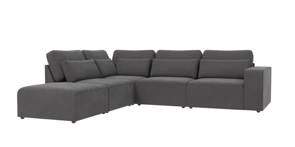 Wohnli Möbelsuche - Modulares Ecksofa in Velours-Stoff mit Rücken und Lendenkissen