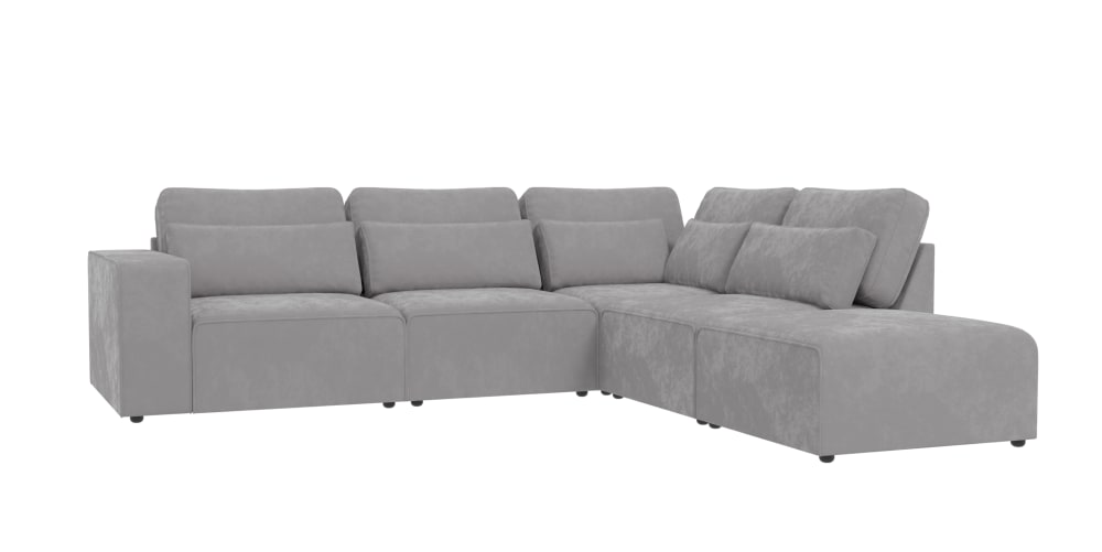 Wohnli Möbelsuche - Modulares Ecksofa in Velours-Stoff mit Rücken und Lendenkissen