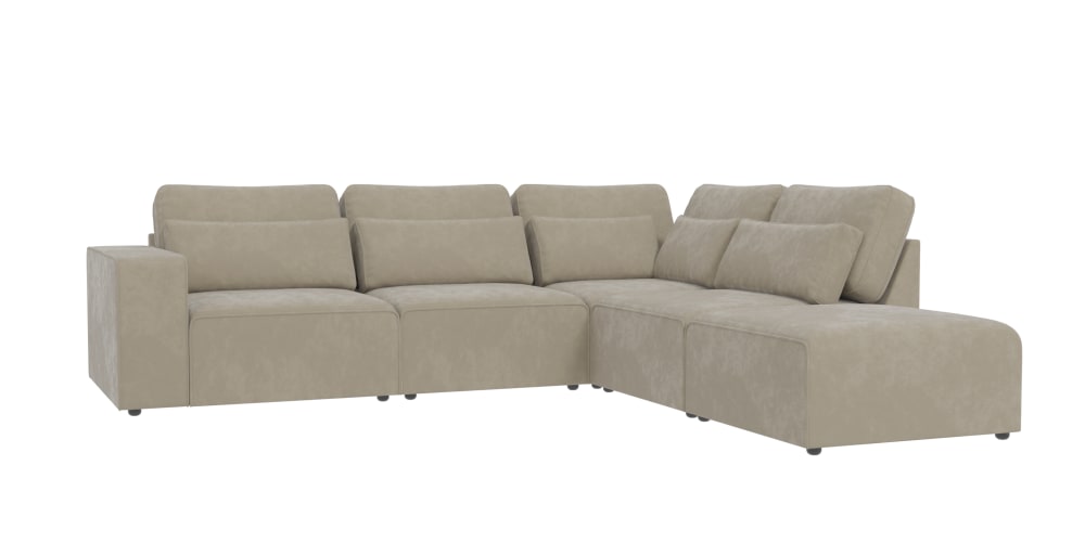 Wohnli Möbelsuche - Modulares Ecksofa in Velours-Stoff mit Rücken und Lendenkissen