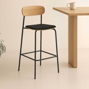 wohnli-moebel-suche-M24088304-1 Set mit 2 schwarzen Hochstühlen aus Holz 50x96x42cm Holz Schwarz Oviala Möbel Esszimmermöbel Stühle