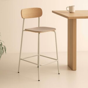 Set mit 2 beigen Hochstühlen aus Holz 50x96x42cm Holz Beige Oviala Möbel Esszimmermöbel Stühle