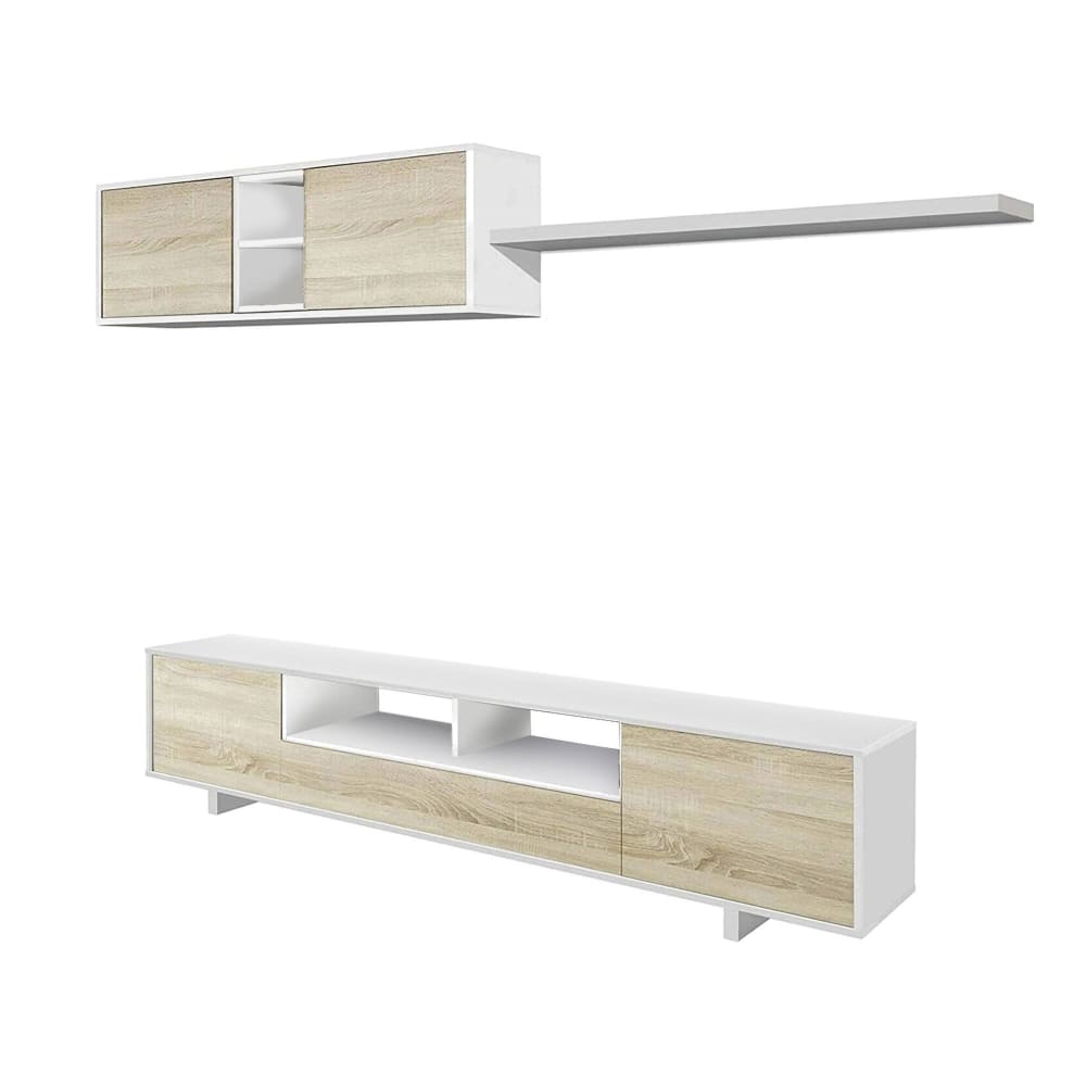 Wohnli Möbelsuche - Hochglanzweiße Wandeinheit in Holzoptik