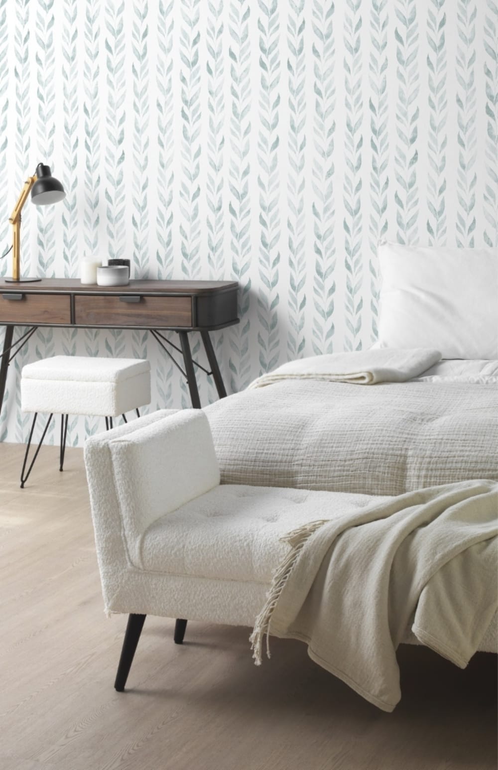 Sitzbank mit weißem Stoffbezug und schwarzen Holzbeinen 43x60x150cm Polyester Weiß GEESE HOME Möbel Esszimmermöbel Sitzbank und Holzbank