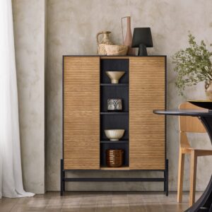 Küchenschrank aus Holz und Metall Schwarz-Natur 88x119x40cm Spanplatte Schwarz SoBuy Möbel Schlafzimmermöbel Kommoden