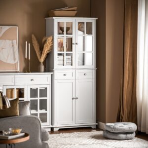 Küchenschrank mit 6 Fächern und 2 Schubladen aus Holz Weiß 75x175x40cm Spanplatte Weiß SoBuy Möbel Esszimmermöbel Sideboards, Highboards & niedrige Anrichten