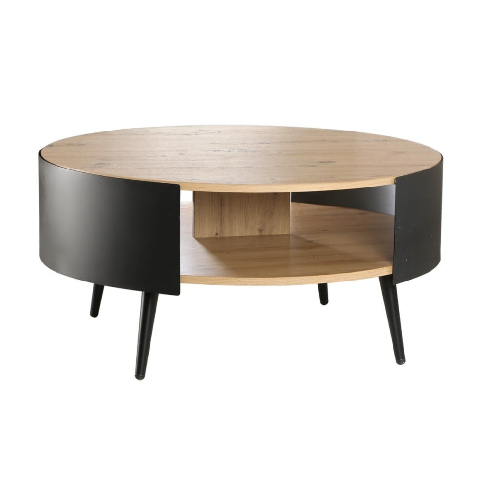 wohnli-moebel-suche-M24092066 Wohnli Möbelsuche - Couchtisch Runder mit 2 Ebenen und schwarzen Metallseiten D80 cm