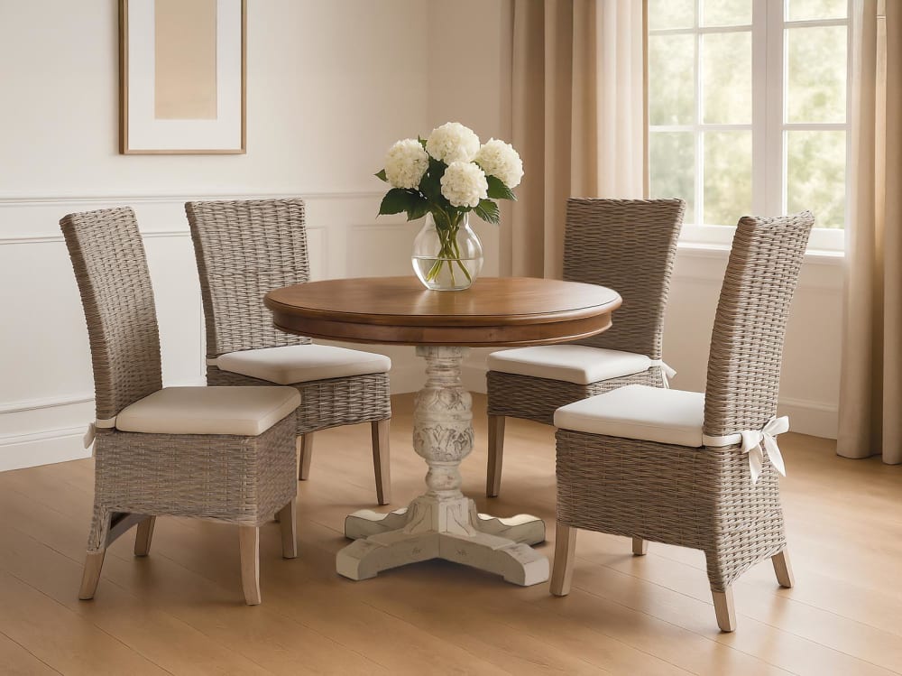2er - Set  Stühle aus Rattan 47x100x58cm Holz Grau GINER Y COLOMER Möbel Esszimmermöbel Stühle