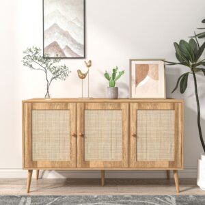 Buffet Holzoptik und Geflecht 3 Türen 120 cm 120x70x39cm Spanplatte Braun Concept Usine Möbel Esszimmermöbel Sideboards, Highboards & niedrige Anrichten