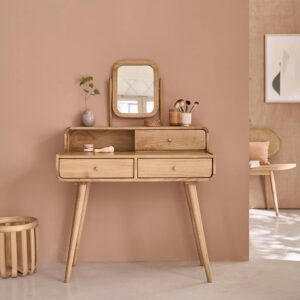 wohnli-moebel-suche-M24097294-1 Coiffeuse en mindi massif 90 cm 90x90x55cm Holz Beige BERAH GETAH Möbel Schlafzimmermöbel Schminktische