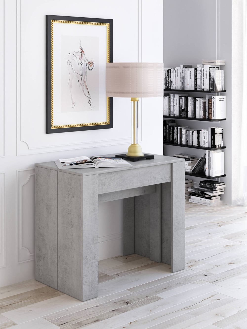 Ausziehbare Konsole mit Holzbetoneffekt 90x51h78 cm 237x78x51cm Holz Grau Dmora Möbel Esszimmermöbel Esstische