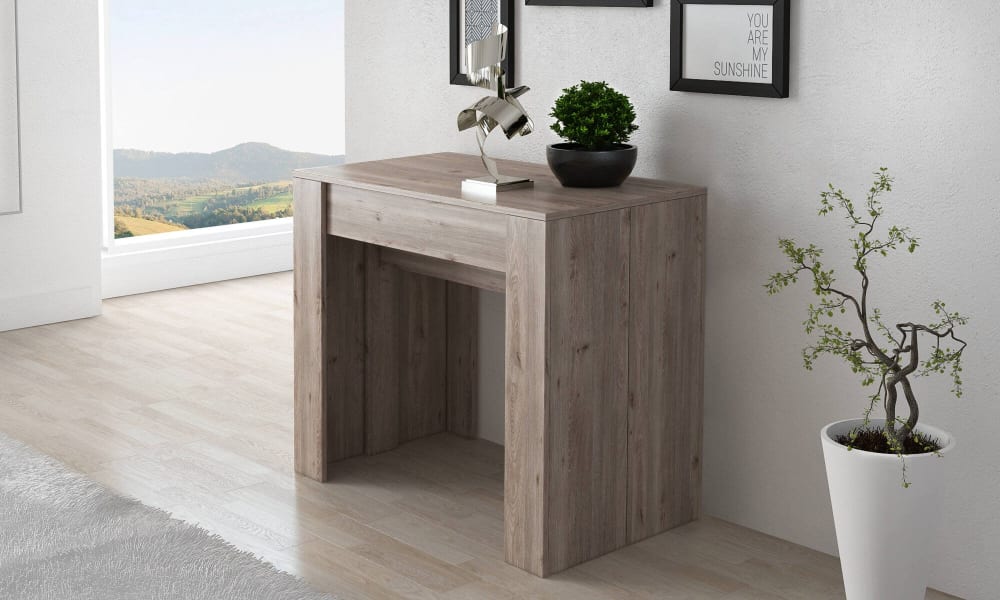 Ausziehbare Konsole mit Eichenholzeffekt 90x51h78 cm 237x78x90cm Holz Braun Dmora Möbel Esszimmermöbel Esstische