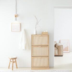 wohnli-moebel-suche-M24098773-1 Schuhschrank mit 3 türen holzfarbe 24x59.99x118.01cm funktional 24x118x59cm Spanplatte Braun SoBuy Möbel Flurmöbel Schuhschränke