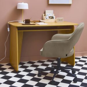 Bürostuhl mit Rollen beiger Cordbezug schwarzes Gestell 60x99x62cm Naturfasern Beige sweeek Möbel Büromöbel Bürostühle