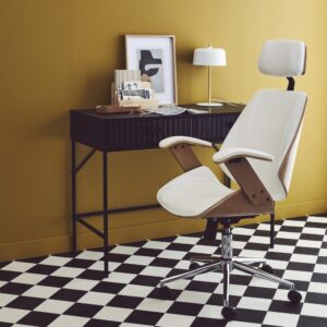wohnli-moebel-suche-M24099201-1 Bürostuhl mit Eichenholzdekor und weißem Kunstleder 62x130x67cm Leder Weiß sweeek Möbel Büromöbel Bürostühle