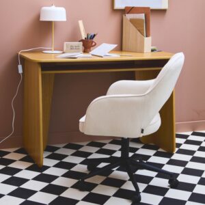 Bürostuhl mit Rollen antikweißer Cordbezug schwarzes Gestell 60x99x62cm Naturfasern Weiß sweeek Möbel Büromöbel Bürostühle