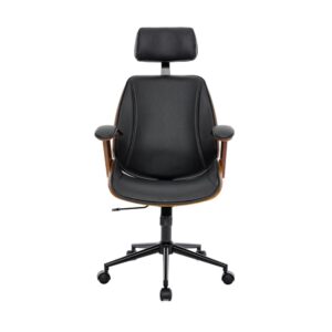 wohnli-moebel-suche-M24099249-1 Bürostuhl mit Nussbaumholzdekor und schwarzem Kunstleder 62x130x67cm Leder Schwarz sweeek Möbel Büromöbel Bürostühle