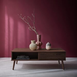 wohnli-moebel-suche-M24099346-1 Couchtisch mit Schiebetüren und nussbaumfarbenem Holzdekor 59x41x119cm Spanplatte Braun sweeek Möbel Wohnzimmermöbel Couchtische