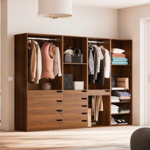 wohnli-moebel-suche-M24099356-1 Kleiderschrank-Set mit 4 Elementen nussbaumfarben 260x180x45cm Spanplatte Braun sweeek Möbel Schlafzimmermöbel Kleiderschränke