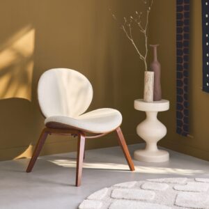 Sessel Nussbaumlook-Furnier strukturierter Bouclé-Bezug 66x76x59cm Stoff Braun sweeek Sofas und Sessel Sessel, Poufs und Fußbänke Sessel