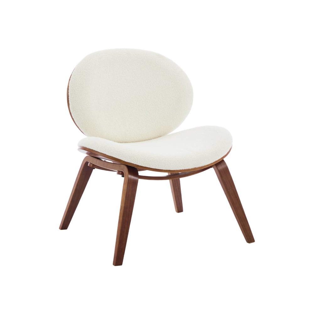 Wohnli Möbelsuche - Sessel Nussbaumlook-Furnier strukturierter Bouclé-Bezug