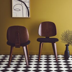 2er-Set Stühle Holz mit Nussbaumdekor schwarzer Bouclé-Bezug 47x81x53cm Stoff Schwarz sweeek Möbel Esszimmermöbel Stühle