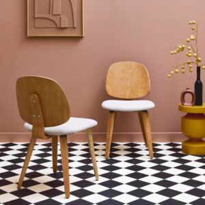 2er-Set Stühle Holz mit Eichendekor hellgrauer Bouclé-Bezug 47x81x53cm Stoff Grau sweeek Möbel Esszimmermöbel Stühle