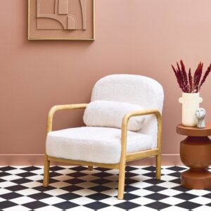 wohnli-moebel-suche-M24099660-1 Skandinavischer Sessel mit abgerundeten Kanten aus Hevea-Holz, 66x77x82cm Polyester Weiß sweeek Sofas und Sessel Sessel, Poufs und Fußbänke Sessel