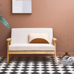 2-Sitzer-Sofa Cord-Bezug cremeweiß Holzfüße 114x73x69cm Naturfasern Weiß sweeek Sofas und Sessel Sofas 2-Sitzer-Sofas & 3-Sitzer-Sofas